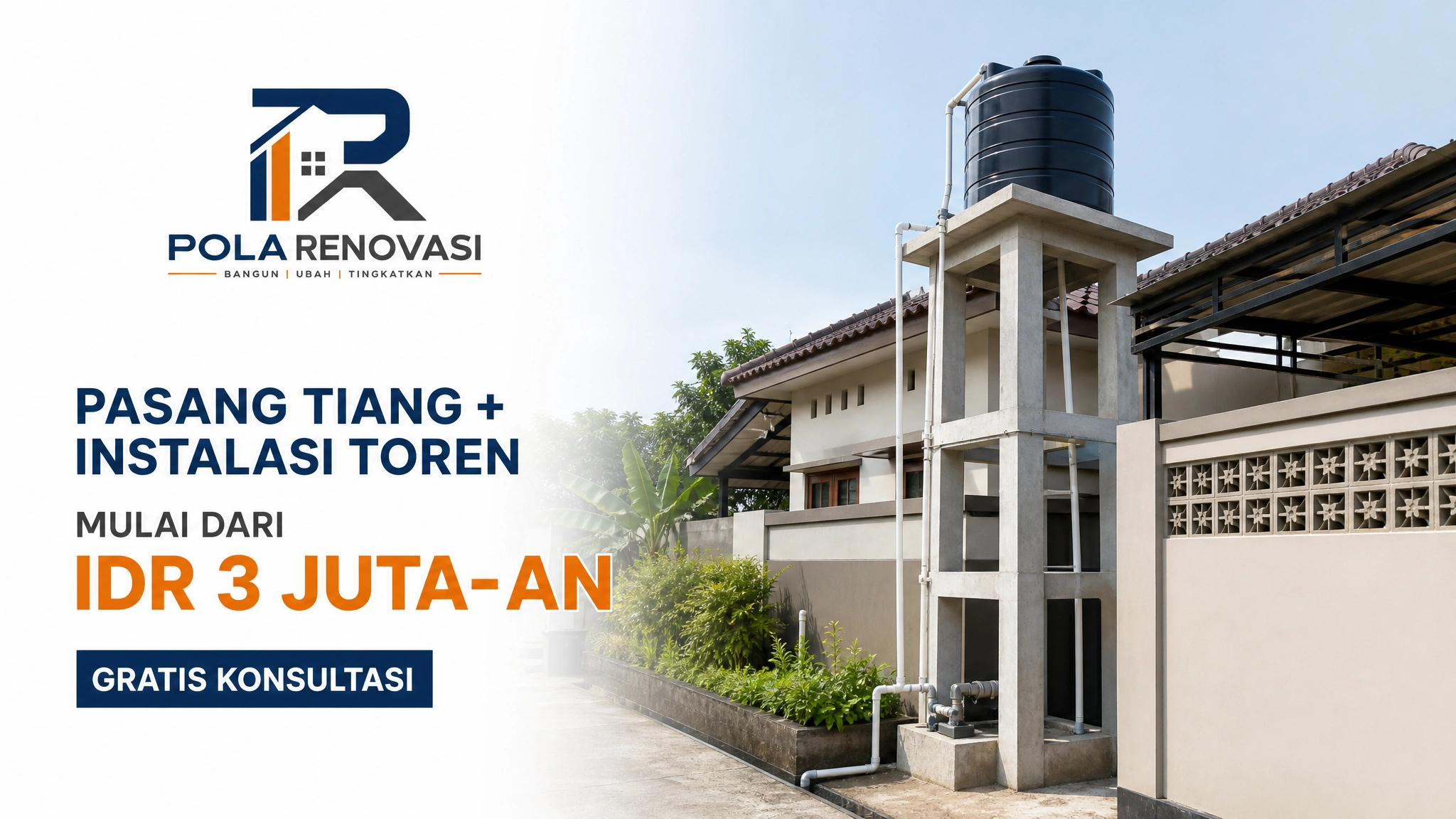 Promo pasang tiang dan instalasi toren, tandon, serta tangki air mulai dari IDR 3 juta-an, gratis konsultasi